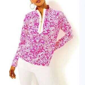 Lilly Pulitzer Women's Size Small Ashlee Pullover NWOT Floral Pink Half Zip